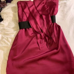 magenta colored strapless dress